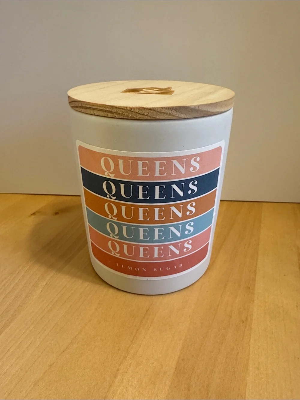 Cement colored stoneware 2 wick candle jar “Queens Repeated”in Lemon Sugar scent